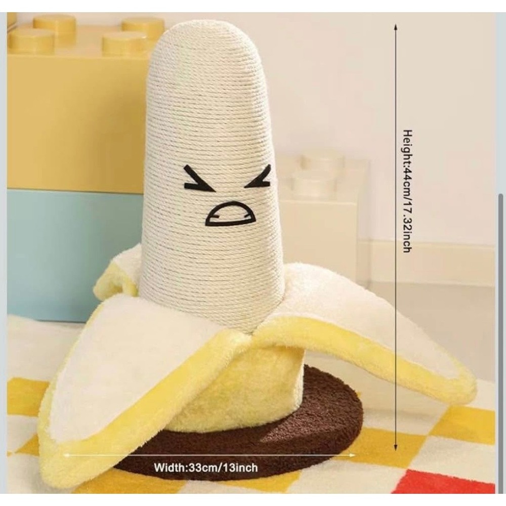 Plush Banana Cat Scratching Post - Yellow/Cream - Picture 2 of 4